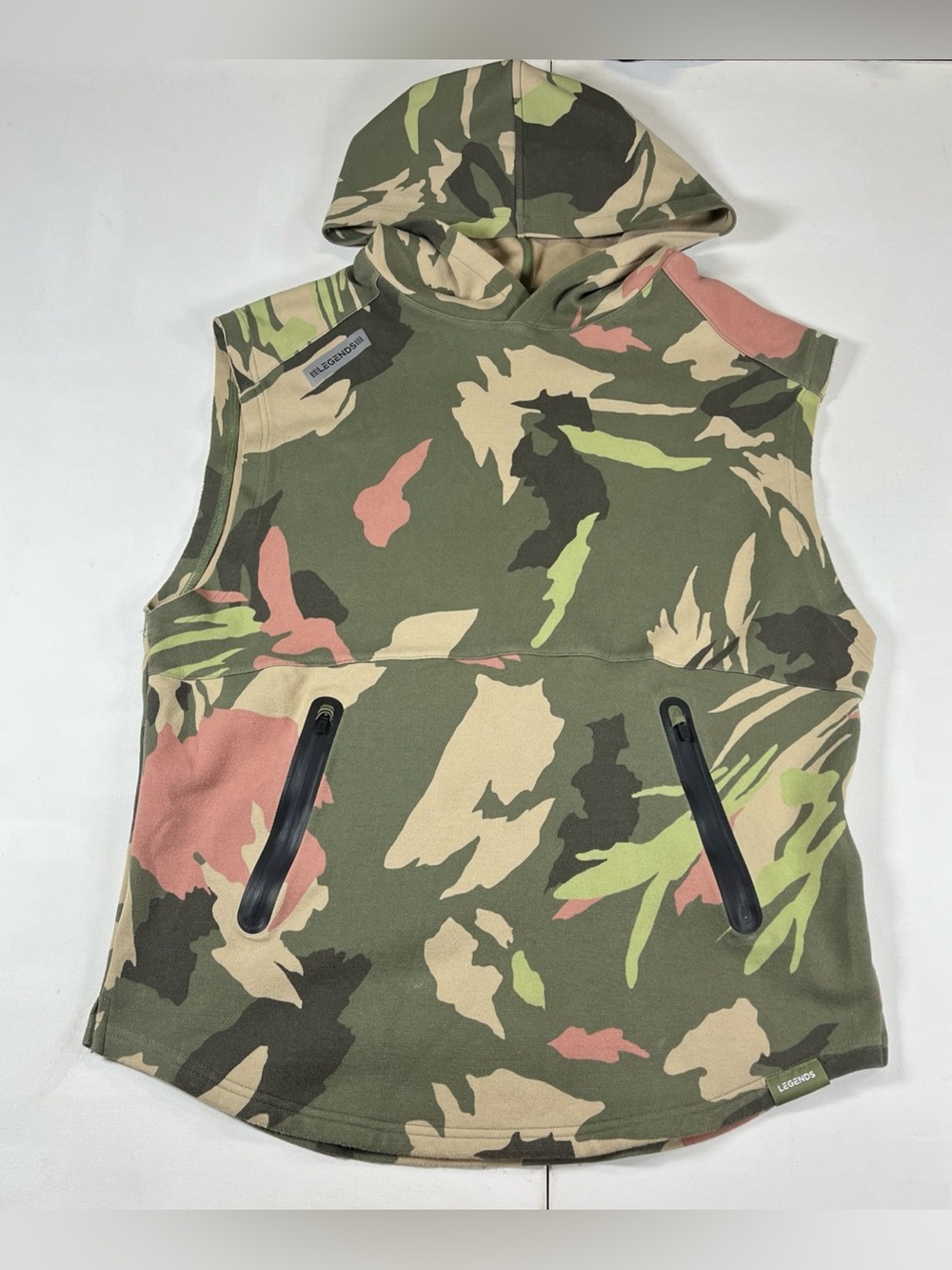 Legends Mens Sleeveless Hoodie Camo Zipper Pockets Large Workout Vest Gym